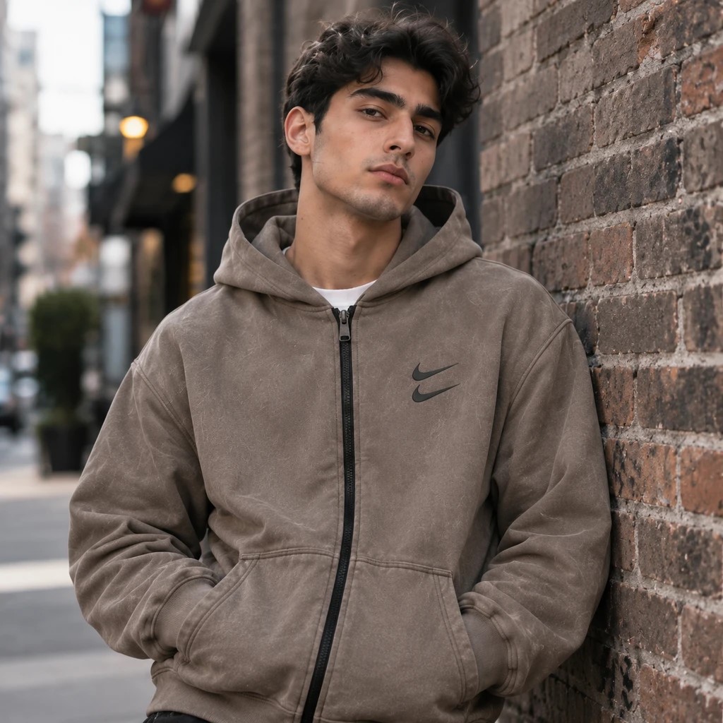 سوئیشرت دورس کلاهدار مردانه نایکی مدل Double Nike-خاکی