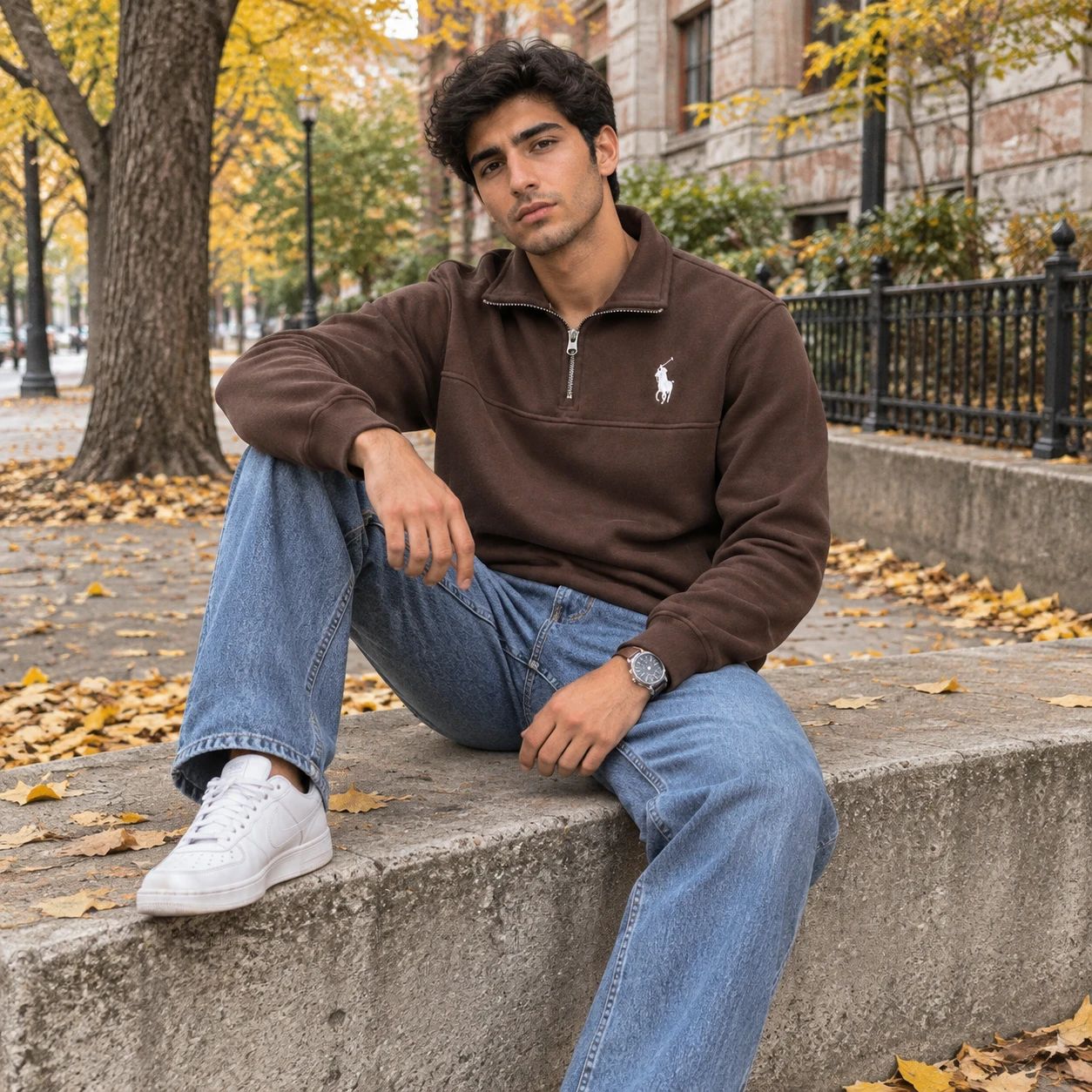 دورس مردانه نیم زیپ سلانیک یقه دار مدل POLO-قهوه ای